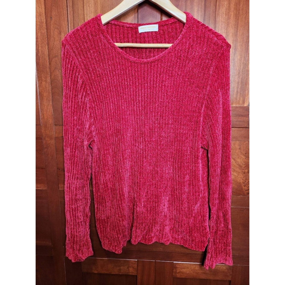 Brooks Brothers Red Sweater Chenille Ribbed Scoop Neck Womens Vintage!